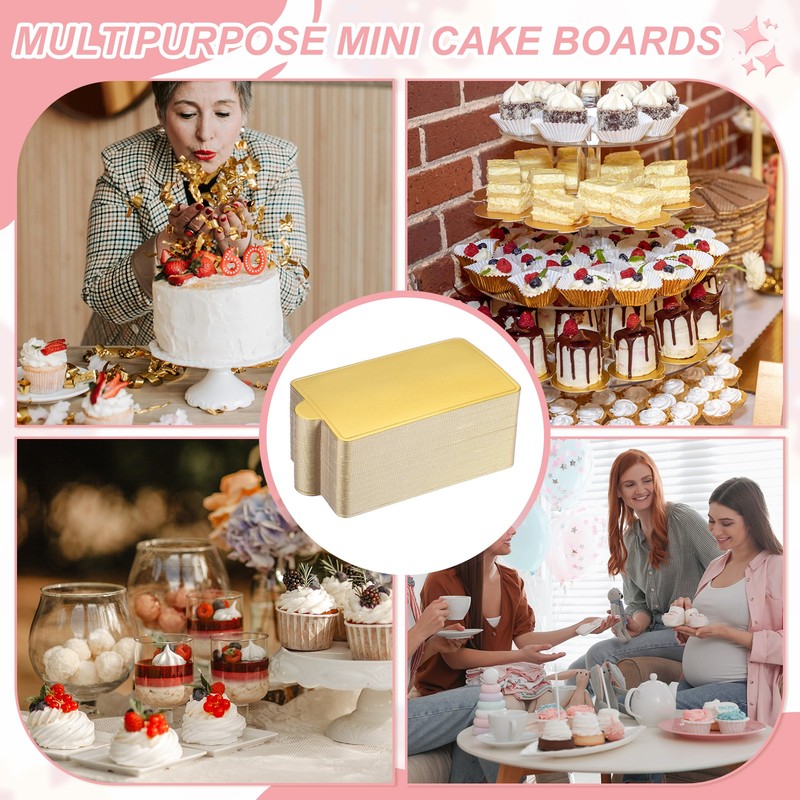 150 Pcs Mini Cake Boards, 3.9 Inch Rectangular Mousse Cake Base, Gold gallery