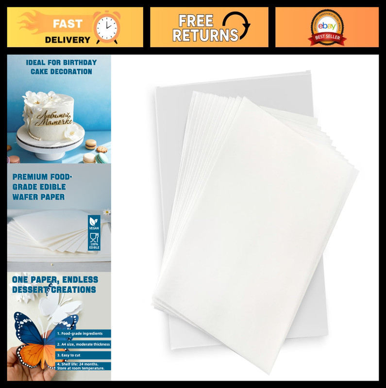 25pcs A4 Edible Wafer Paper Sheets – 8.5″x11″ Food Grade, Thin Rice Starch for C