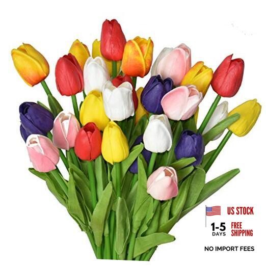 24pcs Multicolor Artificial Tulips Flowers Fake Faux PU Tulip Tulip Flower24
