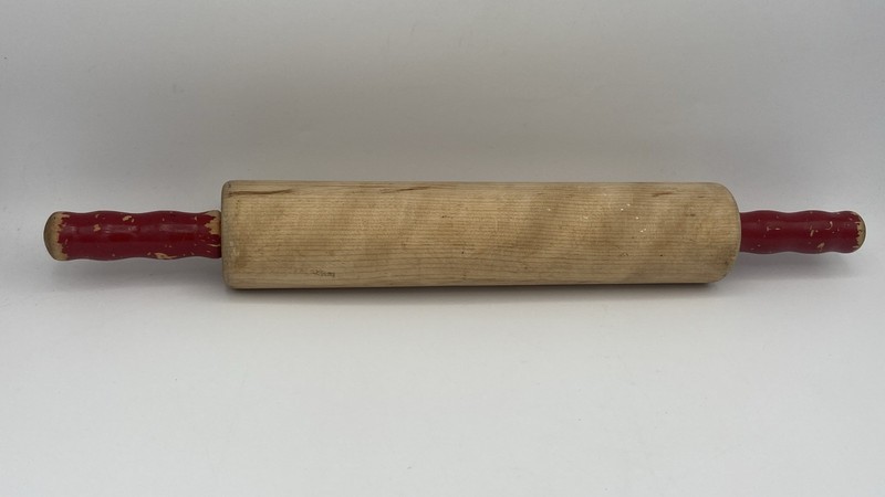 Vintage Wooden Rolling Pin Dough Roller Wood Handles 16in 1960’s