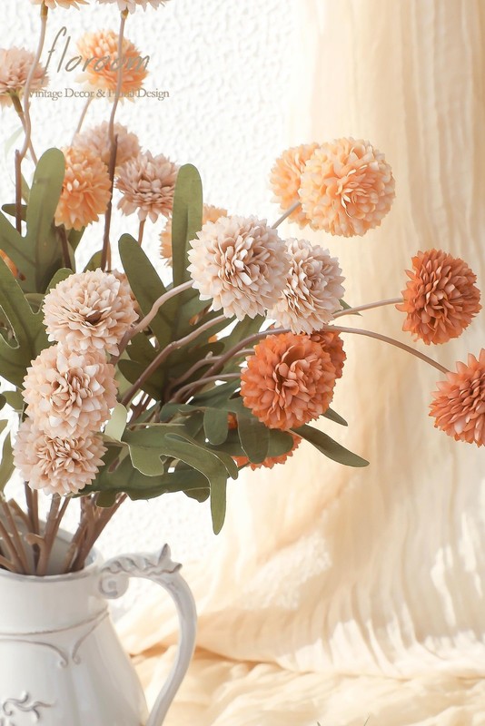 Floroom 9pcs Burnt Orange Peach Mix Faux Silk Mums Artificial Flowers, Bulk Fake gallery