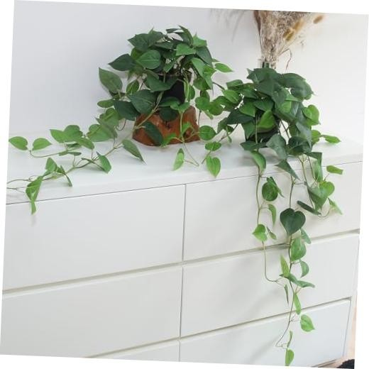 Fake Pothos Hanging Plants – 33″ Set of 2 Faux Ivy Vines with Green Pothos