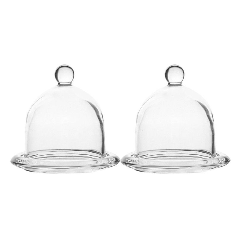 2 Pcs Covered Cake Stand Plate with Dome Glass Domes for Display