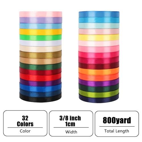 800 Yards Ribbon,3/8 Inch Satin Ribbon,Single 25 yards 32 Colors (3/8 Inch) gallery