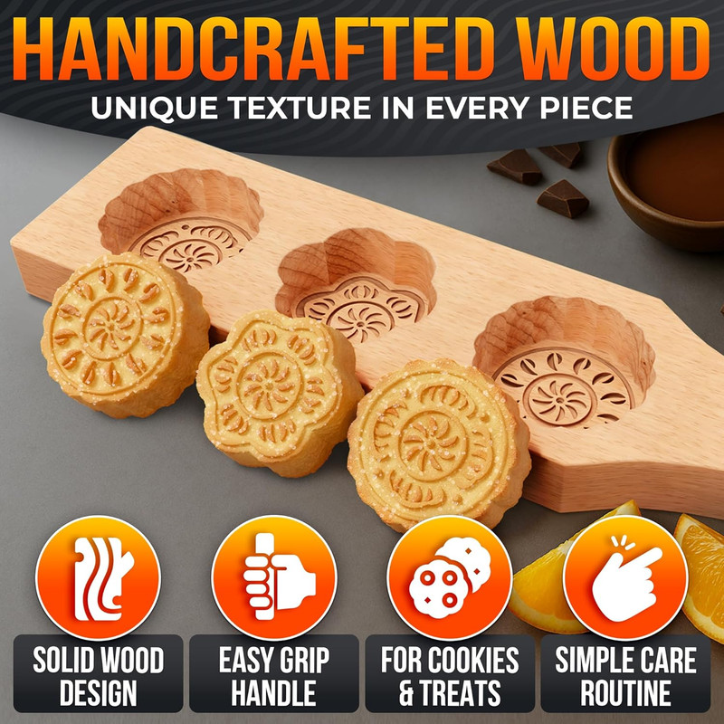 Wooden Cookie Molds for Baking - 11.8" Mooncake Mold in Handcrafted Wood for Sha gallery