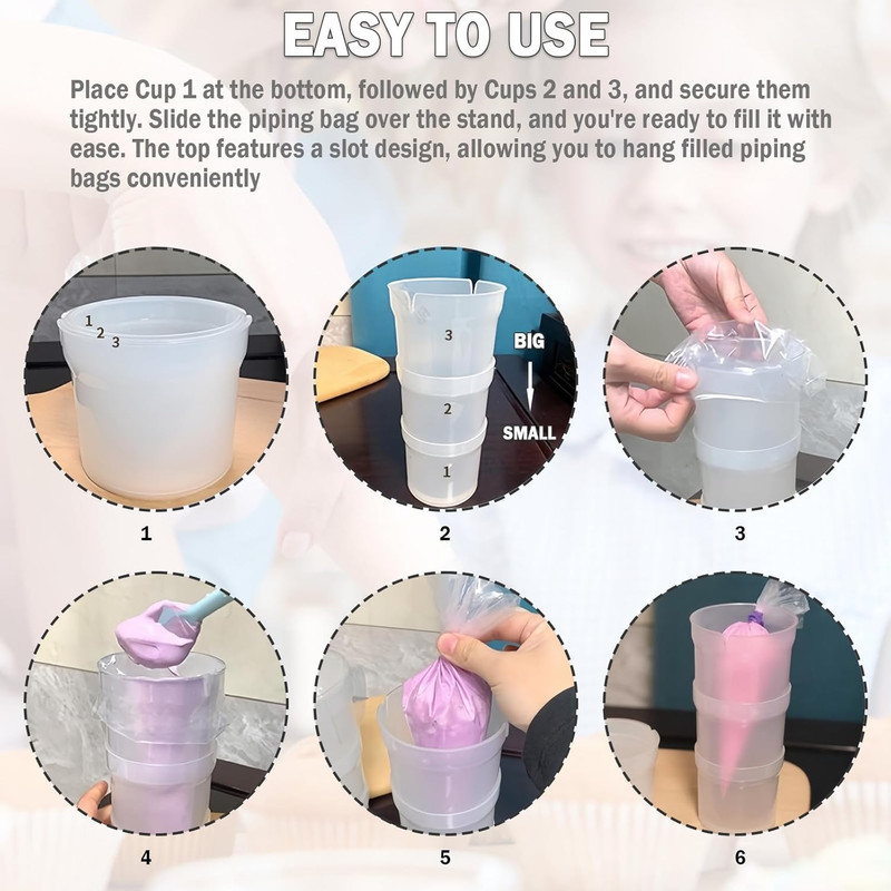 Pastry Piping Bag Holder Stand for Filling, Translucent Clear Plastic Cream Icin gallery