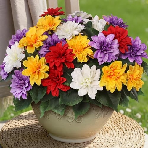 Bundles Artificial Dahlia Flowers for Outdoors Spring Summer 16 Mixed Color