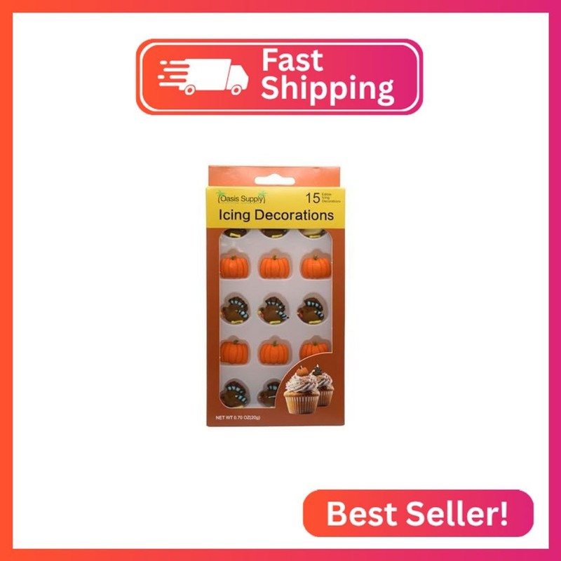 Thanksgiving Fall Edible Cake Decorations – Candy or Cupcake Topper – 15 Count T
