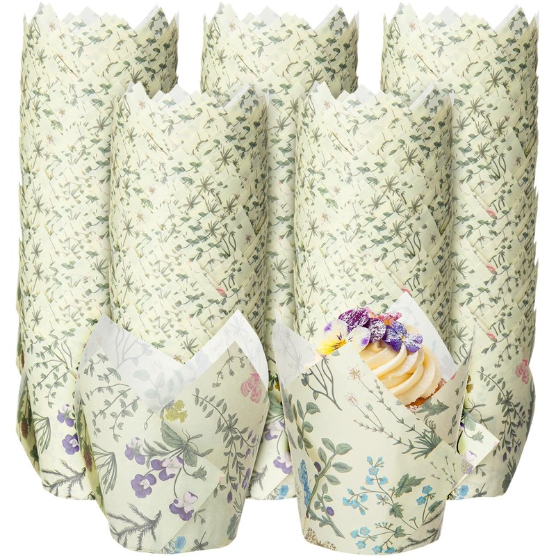 300 PCS Wildflower Tulip Cupcake Liners Floral Paper Muffin Baking Cup Decor