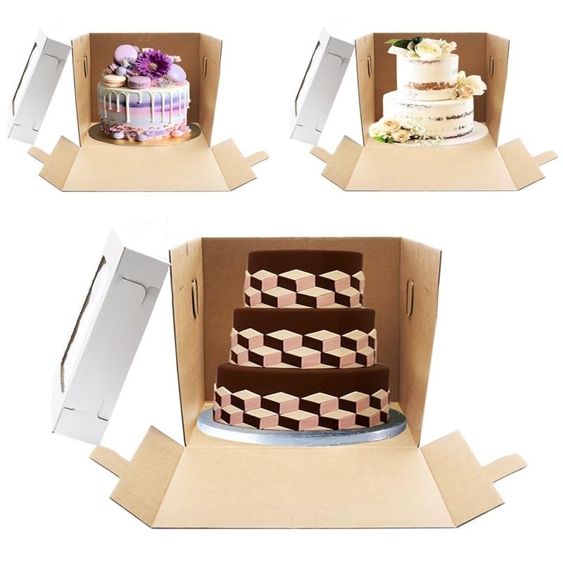 Tall Cake Boxes for Tier Cakes, 14x14x12 Inches 3 Pack,Whie Cake Boxes with W... gallery