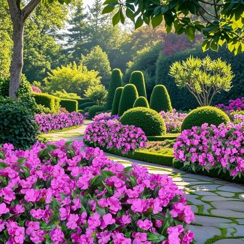 6 Bundles Artificial Impatiens Flowers for Outdoors Decoration, Silk Fuchsia gallery