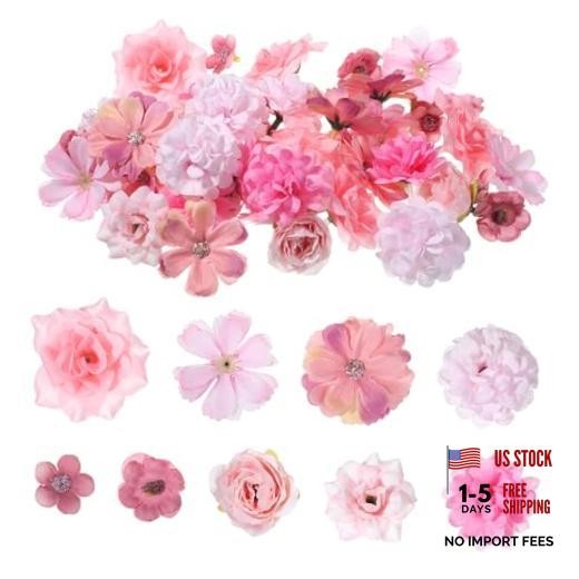 50 PCS Faux Flowers Heads Artificial Flower Mini Silk Flower Rose Bulk DIY
