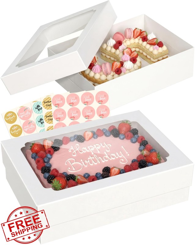 Baregamyan 14x10x4 inch white cake boxes w/ window 10pcs