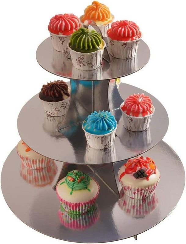 3-Tier Cupcake Stand, Sliver Cardboard Cake Stand Holder, Tiered DIY Cupcake ... gallery