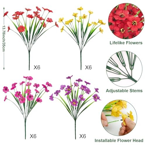 Artificial Flowers for Outdoors Fake Silk Flowers UV 24 Bundles Multi Color gallery
