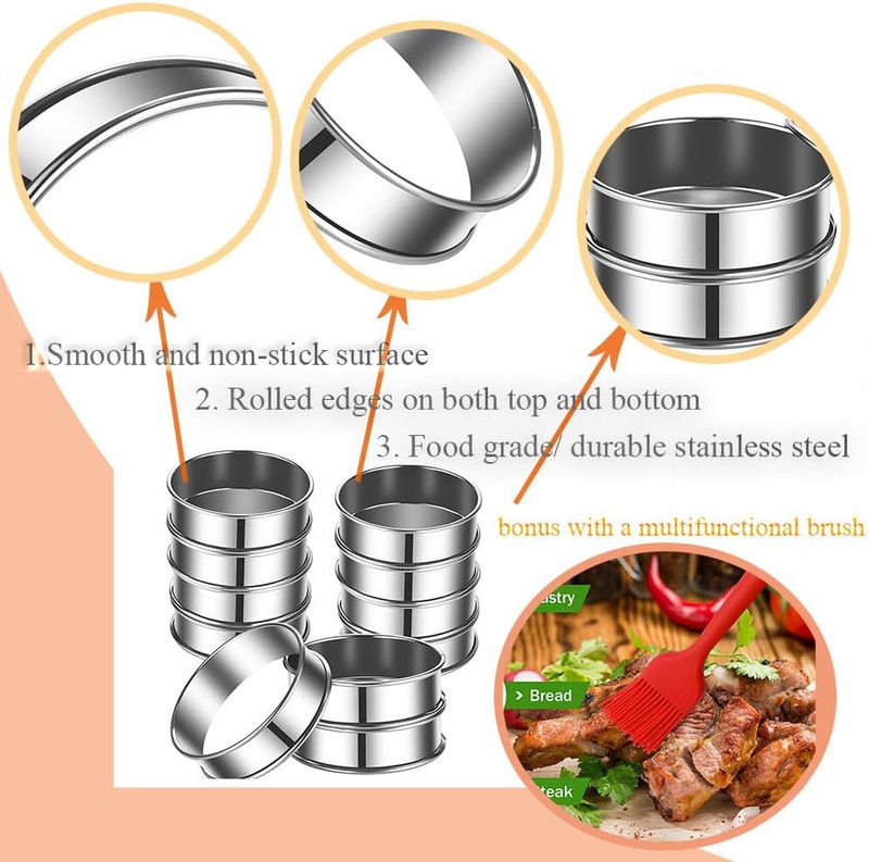 DATANYA 8Pack 4 Inch English Muffin Rings, Stainless Steel Double Rolled Tart gallery