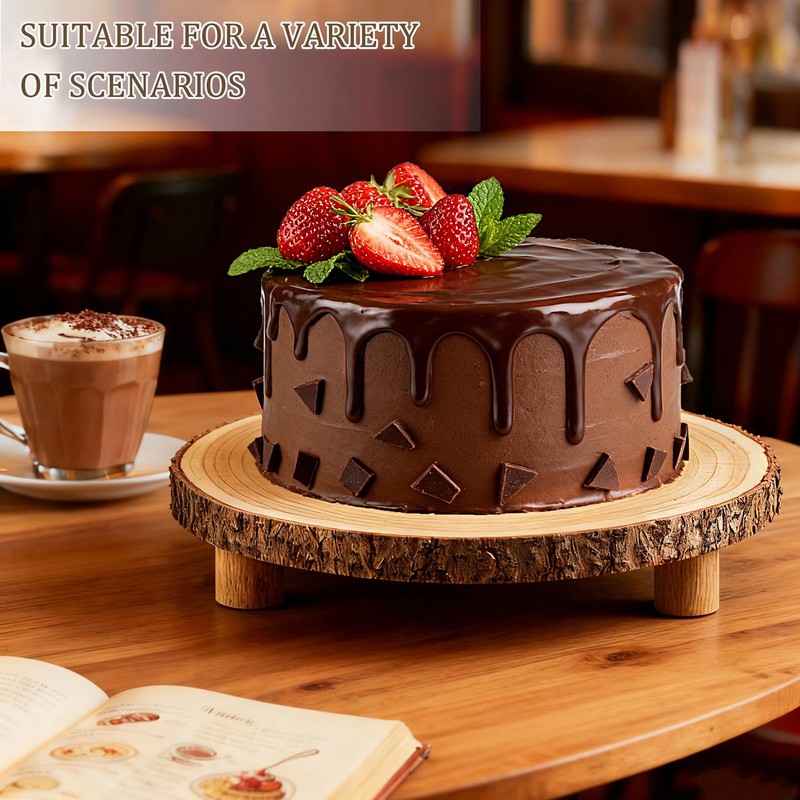 Rustic Wood Cake Stand 11-13" Natural Wood Slice Legs round Cake Display Stand gallery
