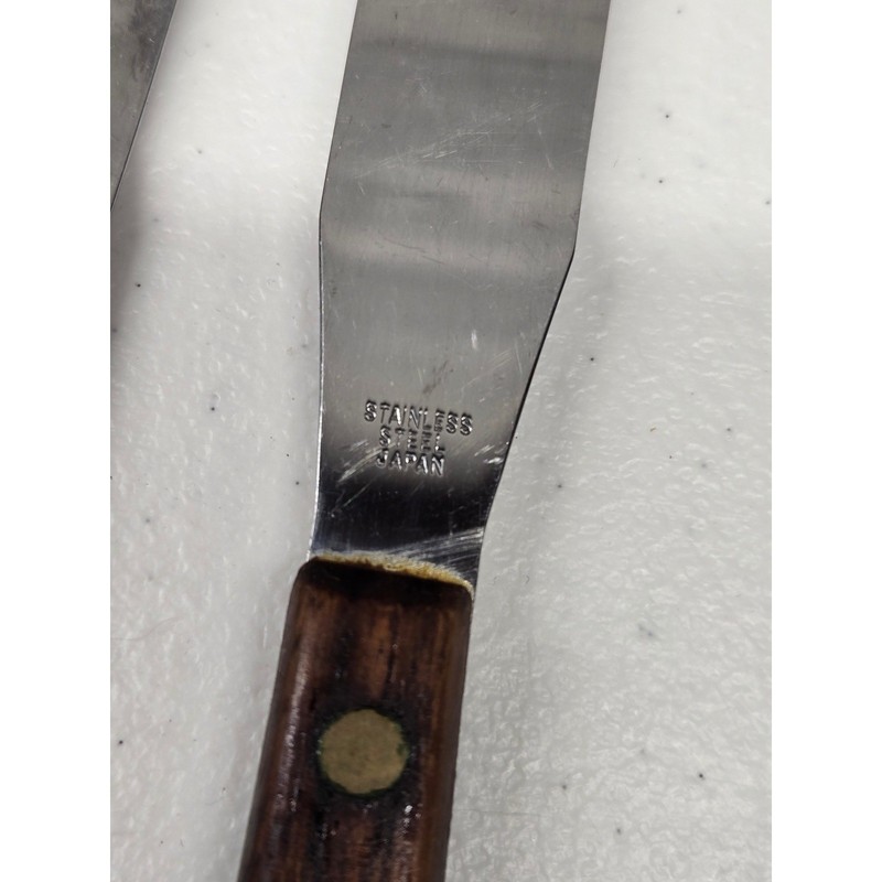 Vintage Stainless Steel Japan Wood Handle Icing Spatula Palette Knife Set 2pc gallery