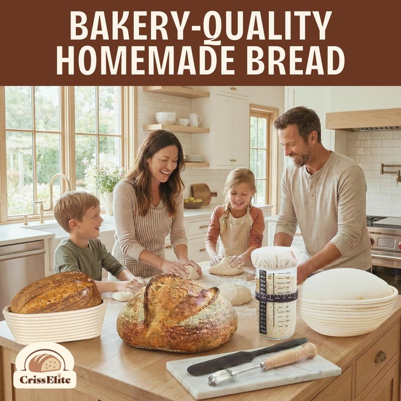 Complete Sourdough Starter Kit with Glass Jar, Banneton Baskets & Baking Tools gallery