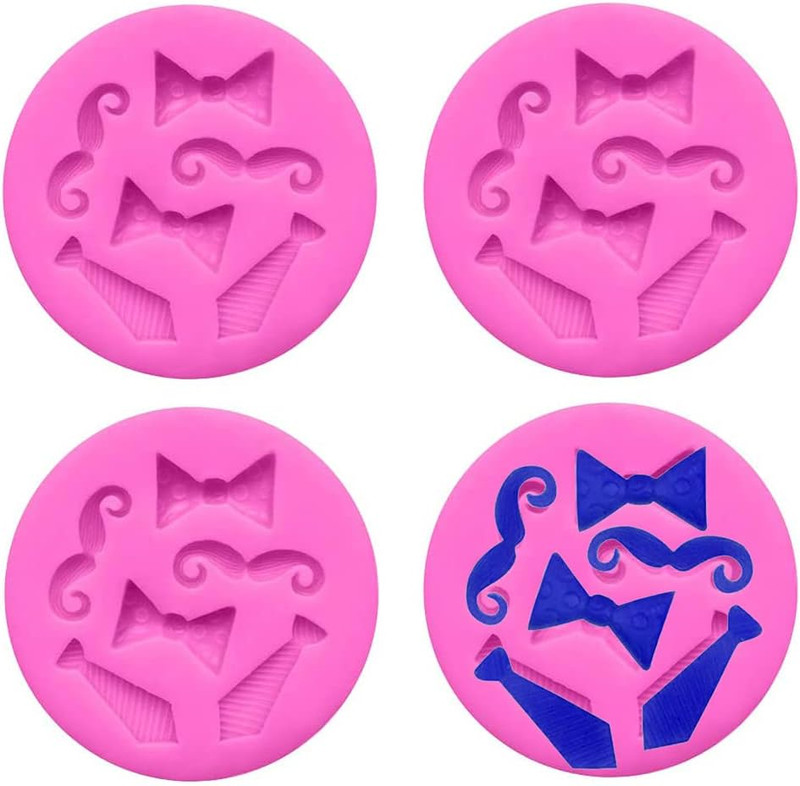 Luckycivia 4 PACK Bow Ties Beard Mini Silicone, Candy Chocolate Fondant Mold, Si