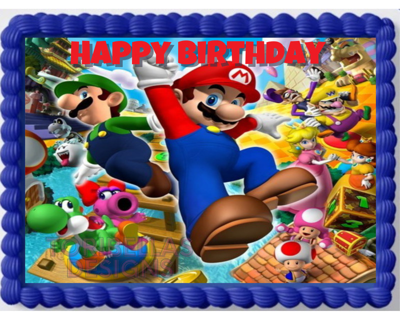Super Mario Edible Image Edible Happy Birthday Gamer Cake Topper Sticker