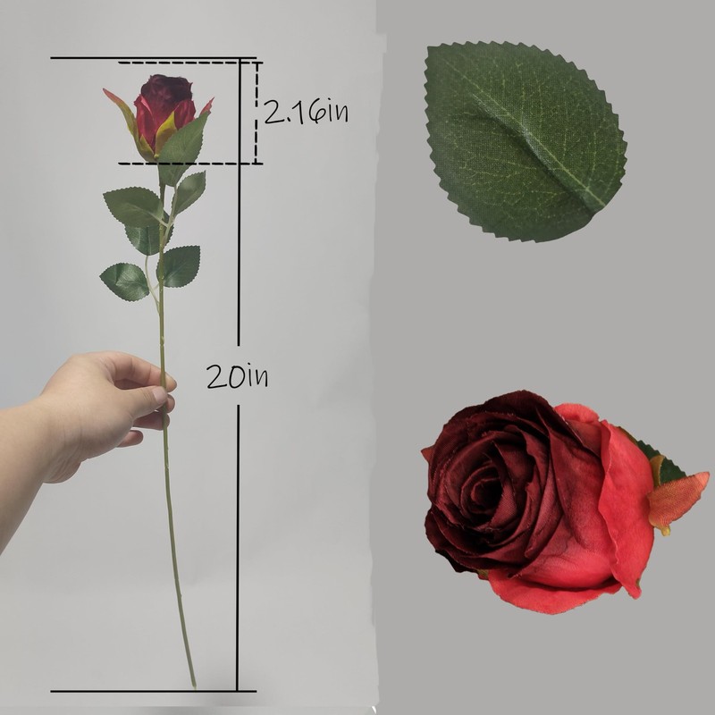 HZYZZYQ Artificial Roses 50 Pcs - Lifelike Single Stem Fake Roses with Natural P gallery