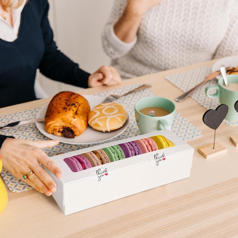 30 Pack White Macaron Boxes for 5-7 Macarons with Stickers - Perfect for Gifts! gallery