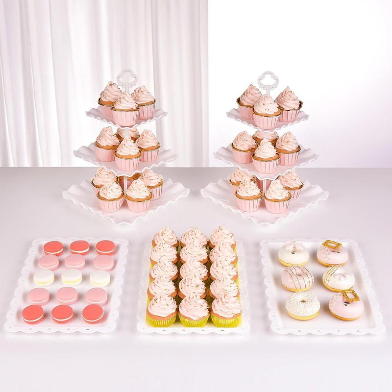 5 Piece Cake Stand Set with 2 x Large 3-Tier Cupcake Stands, 3 x Appetizer Trays