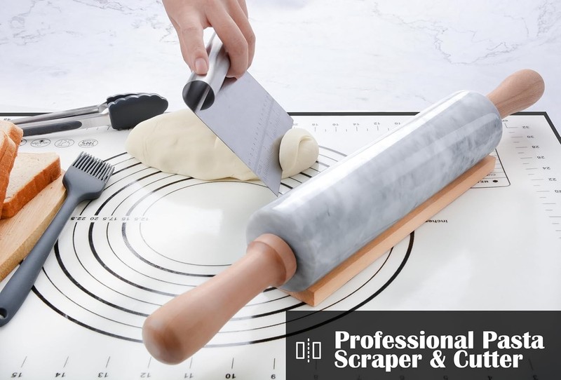 Marble Rolling Pin Set with Silicone Pastry Mat,Pastry Brush,Cooking Tongs,St... gallery