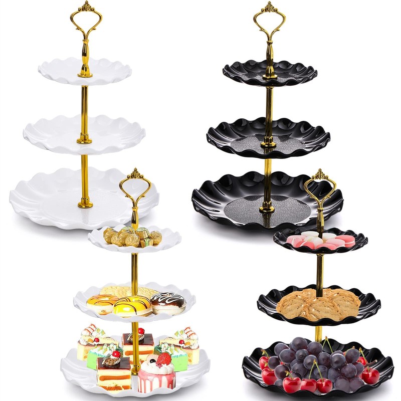 4 Pack 3 Tier Cupcake Dessert Stand, Plastic Tiered Cake Stand Display Tower,... gallery