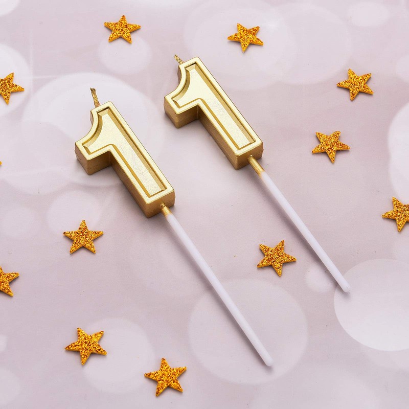 11th Birthday Candles Cake Number Happy 4.5 inches, Gold gallery