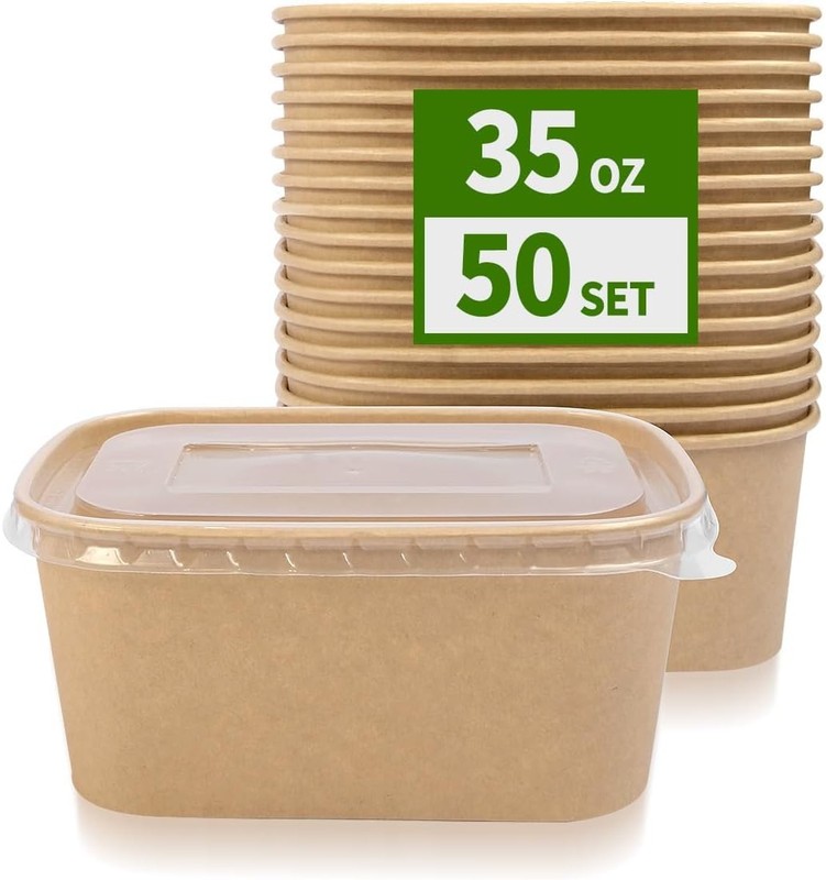 50 Pack 35 oz Paper Meal Prep Containers Disposable, Paper Food Containers wi...