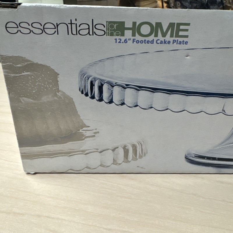 Essentials Home 12.6 Inch Footed Cake Plate Glass New