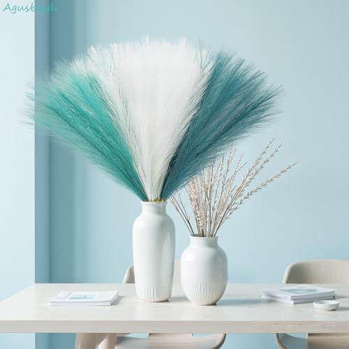 pcs Blue Faux Pampas Grass Decor, 21.6in 30 Teal Blue & White & Deep Blue gallery