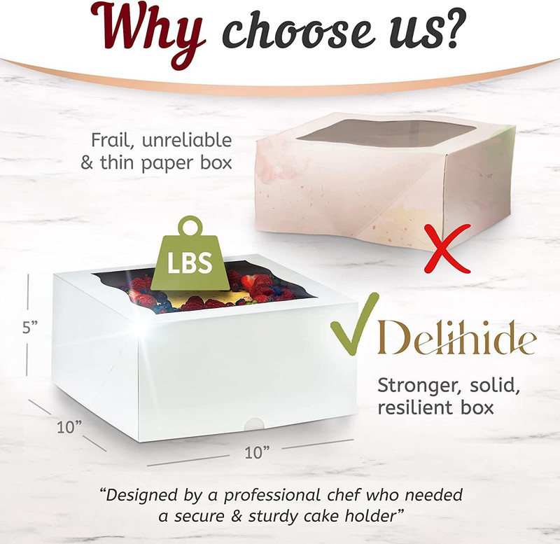 Premium Cake Boxes with Cake Boards Set - 12 Front-Loading Sturdy Cardboard Cake gallery
