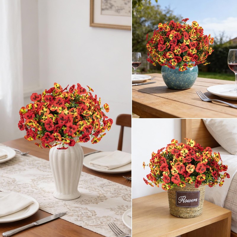 StyleNest 12 Piece Outdoor Artificial Flowers 14 inches, Red Orange Yellow gallery