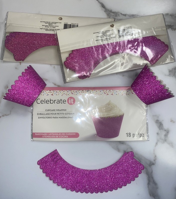 NEW Celebrate It Cupcake Wrappers 18 Pieces Glittery Pink K