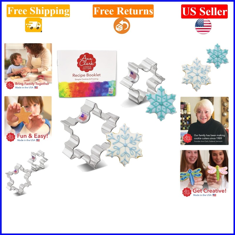 Ann Clark 2-Piece Snowflake Cookie Cutters Set, 2.5” & 3.25”, Alloy Steel