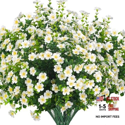 Grunyia Outdoor Artificial Flowers UV Resistant & Fade Proof, 12 Pack White