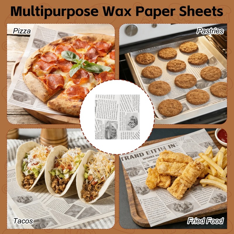 50Pcs Sandwich Wrapping Paper, 6.3x6.3" Food Basket Liners, White (Newspaper) gallery