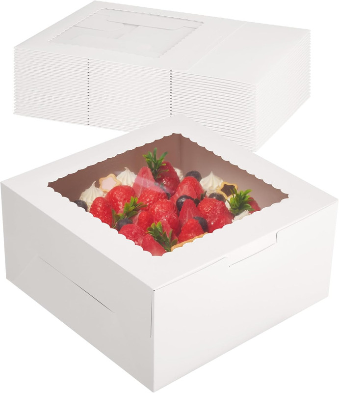 Kootek 24pcs Cake Boxes with Window, 10 x 10 x 5 Inches Bakery Boxes Treat Cooki