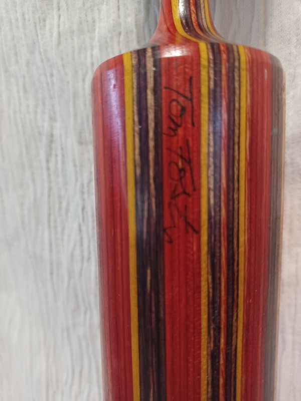 Tom Foster Handmade Striped Wood Rolling Pin- Red Yellow Purple - 17 in - Signed gallery