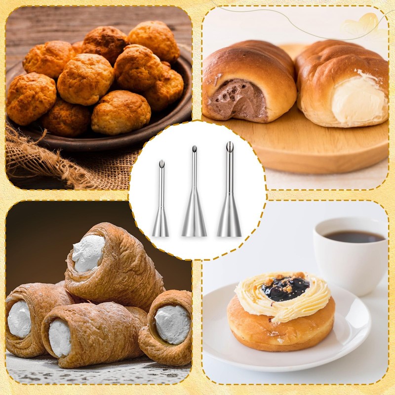 3 Pcs Puff Cream Filling Piping Tips Kit, Long Piping Nozzle with 50 Disposab... gallery