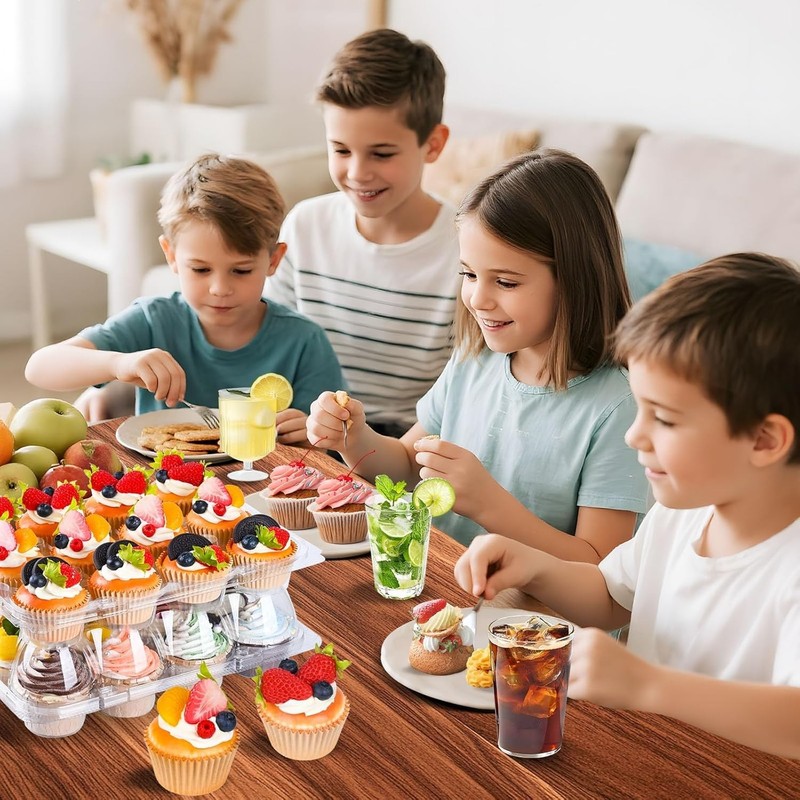 Plastic Cupcake Containers 12 Count (12 Sets), Stackable Cupcake Boxes Holders w gallery