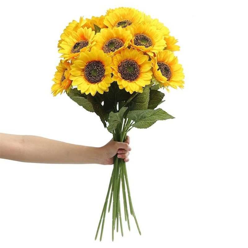 Laelfe Artificial Sunflower Flowers Long Stem Silk Fake Large Sunflowers Decor
