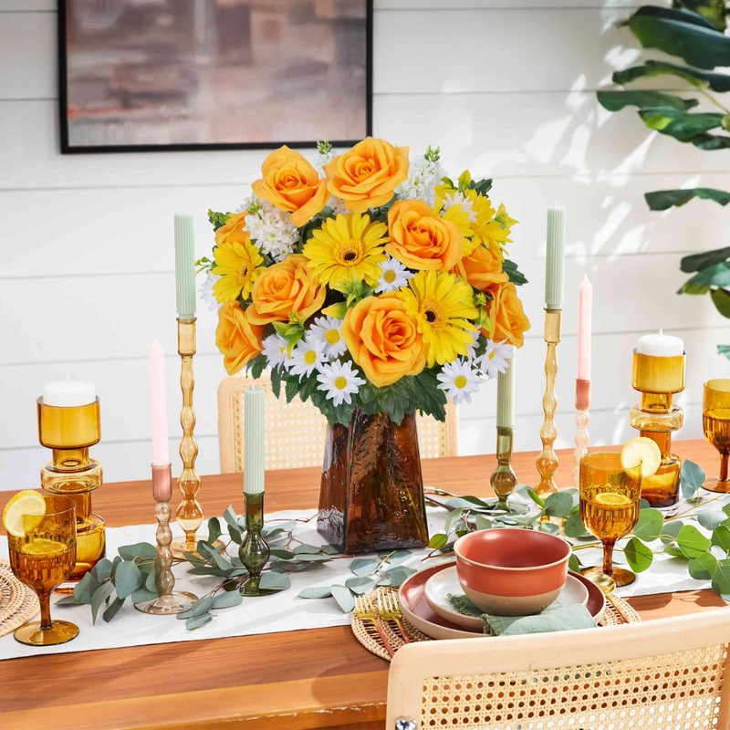 Minnhua 2 Bunches Cemetery Flowers For Grave Vase 18.9 Artificial Sunflowers gallery