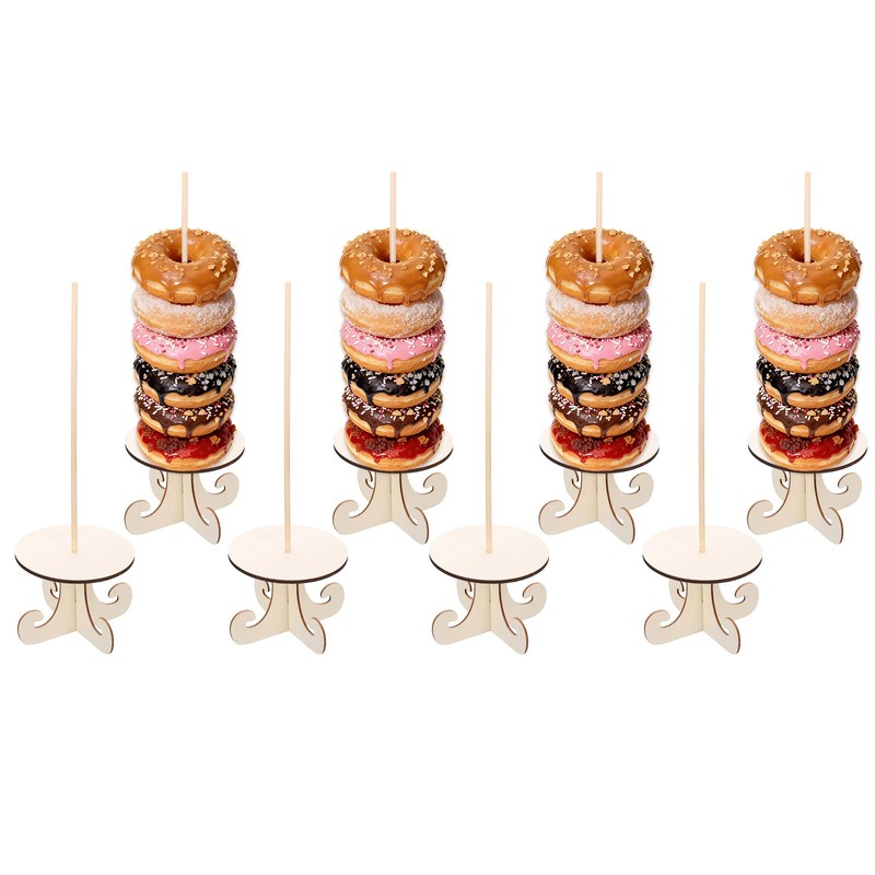 8 Wooden Dessert Holders with Bracket, Natural