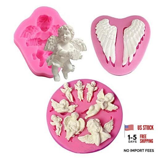 HiParty 3Pcs/Set Mini Angel Baby & Wings Fondant Molds Angelic Cherub Silicone