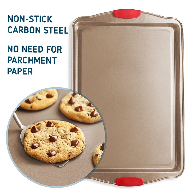 Joytable Baking Sheet Set 3-Piece Cookie Sheet Set Silicone Handles Steel gallery