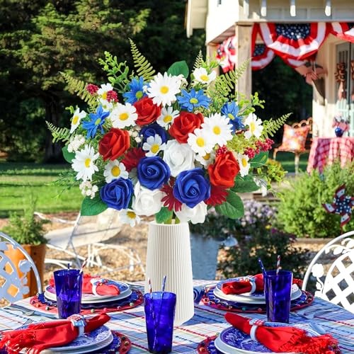 4 Bundles Patriotic Artificial Flowers, 4th of July Red White and Blue 4 PCS gallery